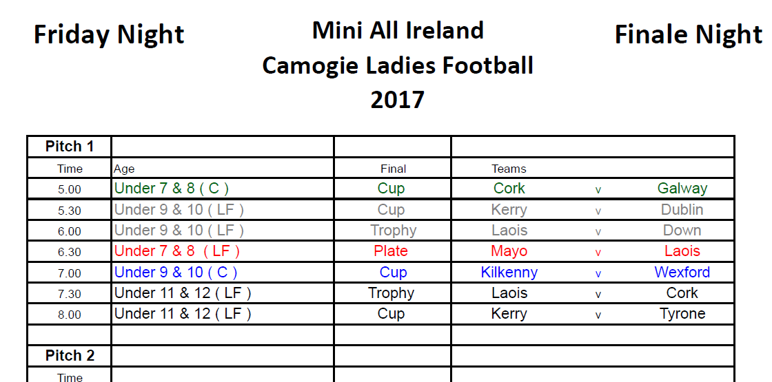 Finals Night - Mini All Ireland Camogie &Ladies Football 2017