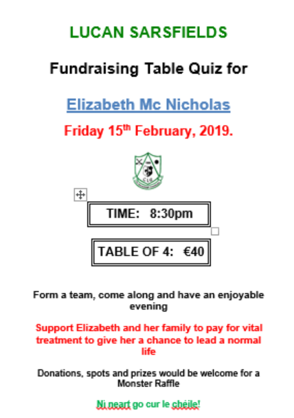 Fundraising Table Quiz for Elizabeth Mc Nicholas