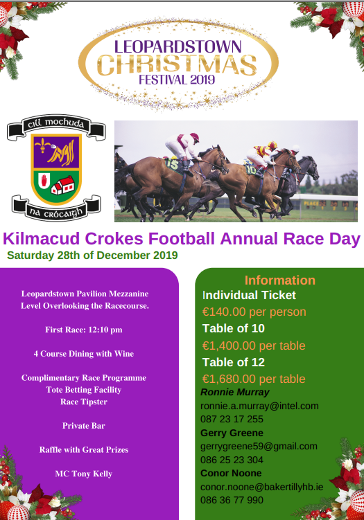 Kilmacud Crokes Football Annual Race Day Fundraiser - Saturday December 28th