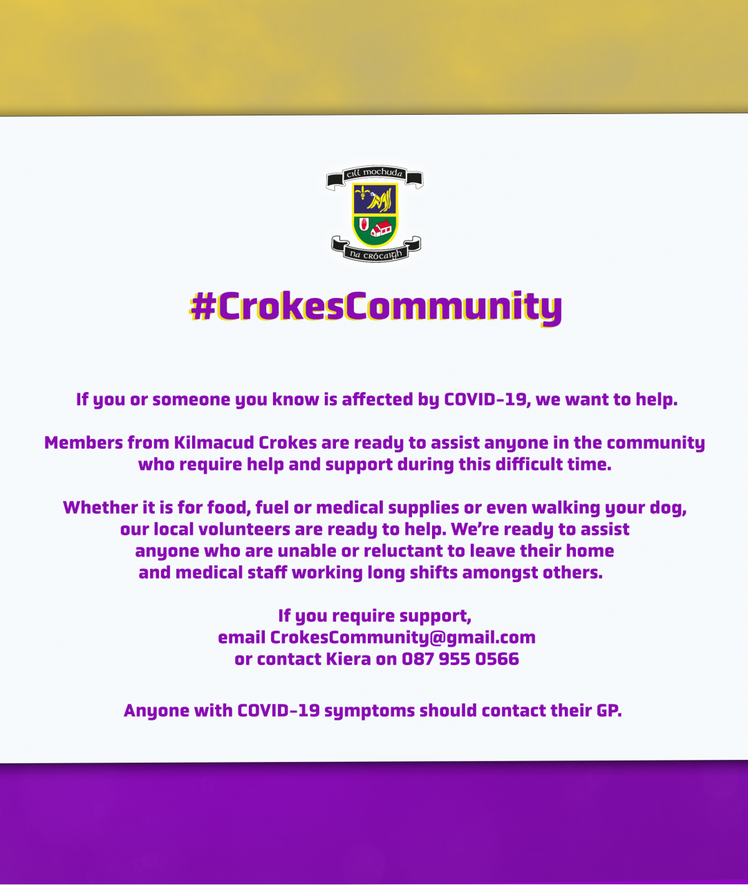 Kilmacud Crokes Community Support During the Covid19 Emergency