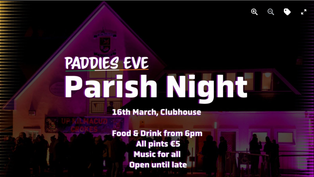 Come along to this Wednesday’s  March 16th  Parish Night @ Kilmacs Bar