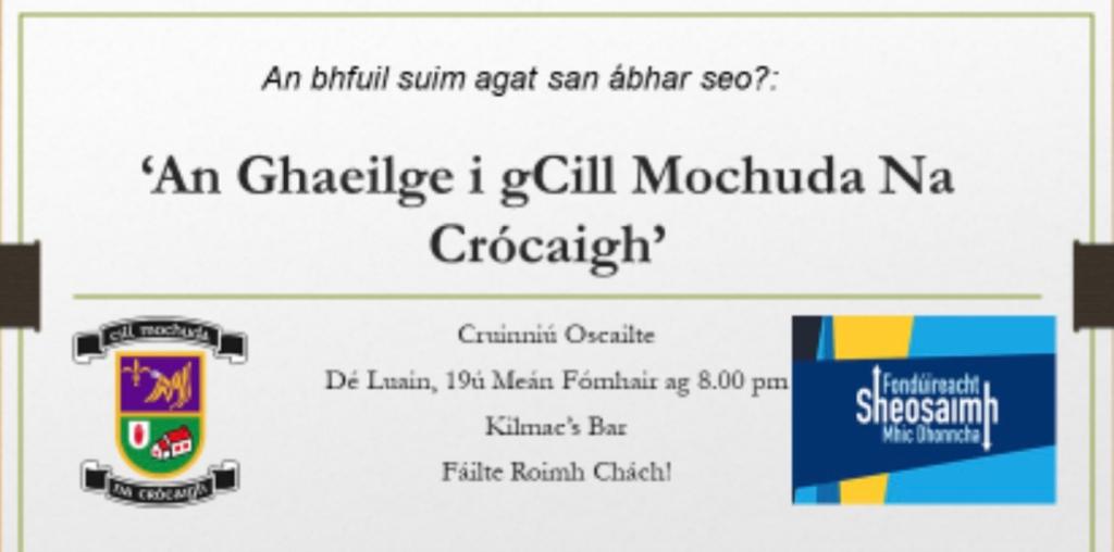 Growing The Use of Irish in Kilmacud Crokes - A Discussion Night - Sept 19th 8pm in Kilmac's Bar