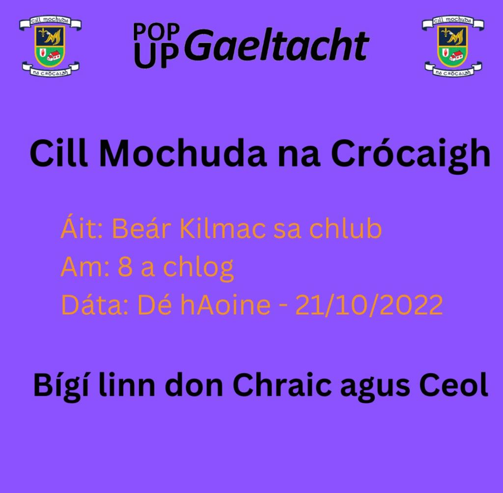 Pop UP Gaeltacht in Kilmacud Crokes -  Kilmac's Bar  8pm Friday Oct 21st