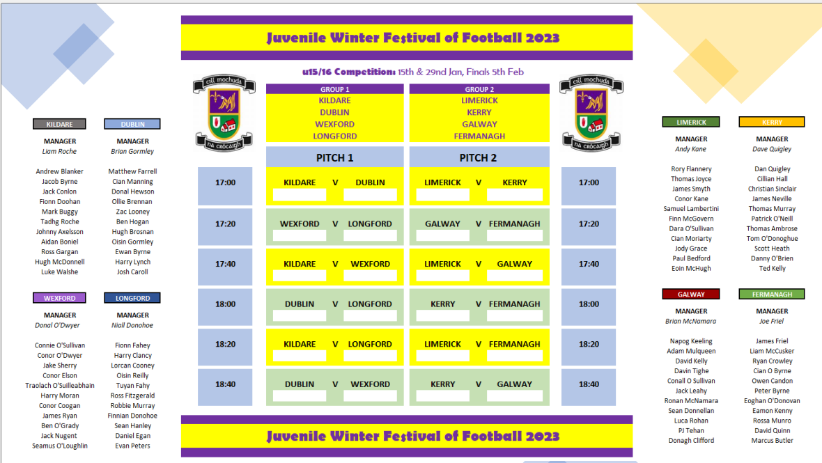 Week 2 - Winter Festival of Football 5pm on Sunday Colaiste Eoin