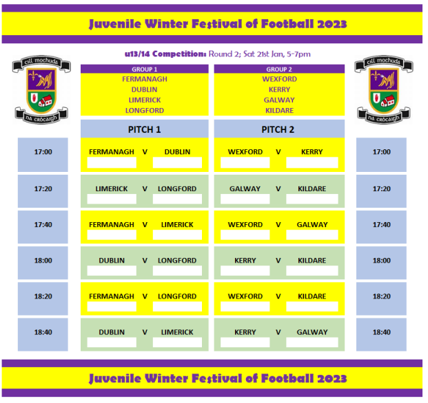 Winter Festival of Football - U13/14 Round 2 - Saturday January 21st - 5pm to 7pm