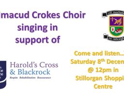 Kilmacud Crokes choir is performing in Stillorgan Shopping Centre on Saturday 8th December 2018 between 12-1pm