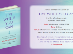 Live While You Can Book Launch May 1st at 6:30pm Mount Merrion Church