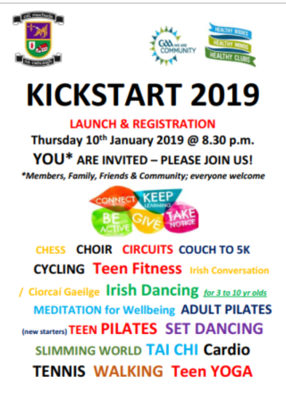 KickStart KIlmacud Crokes 2019 Program Registration in Club on Thursday Jan 10th at 8:30pm